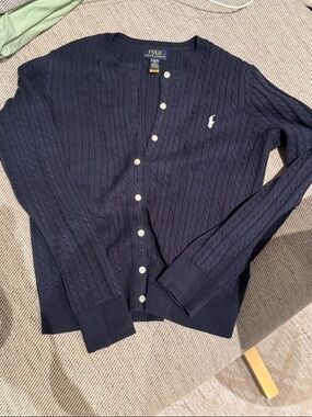 Polo by Ralph Lauren Navy Cable-Knit Button Cardigan with Pony